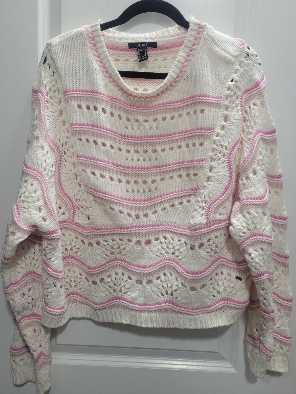 Forever 21 Cream Sweater with Pink Stripes